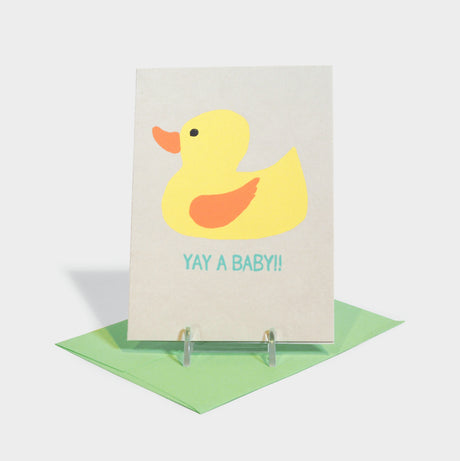 Greeting card with yellow rubber duck illustration